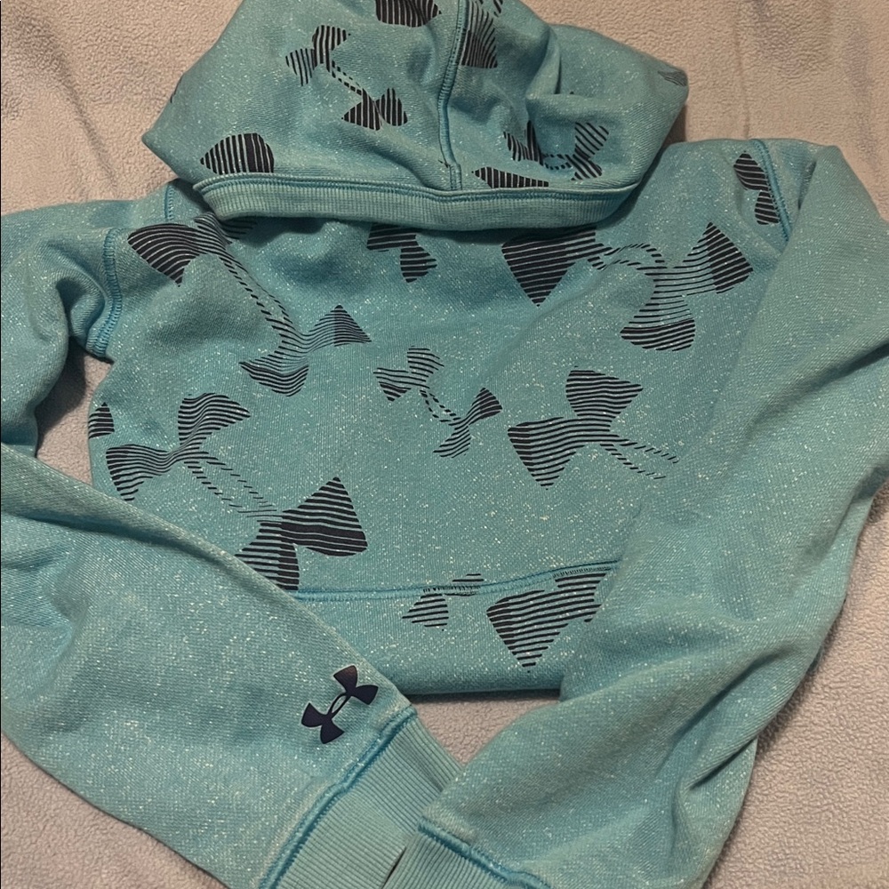 Youth-Boys - Large: Under Armour Aqua Hoodie with Navy Blue Accents